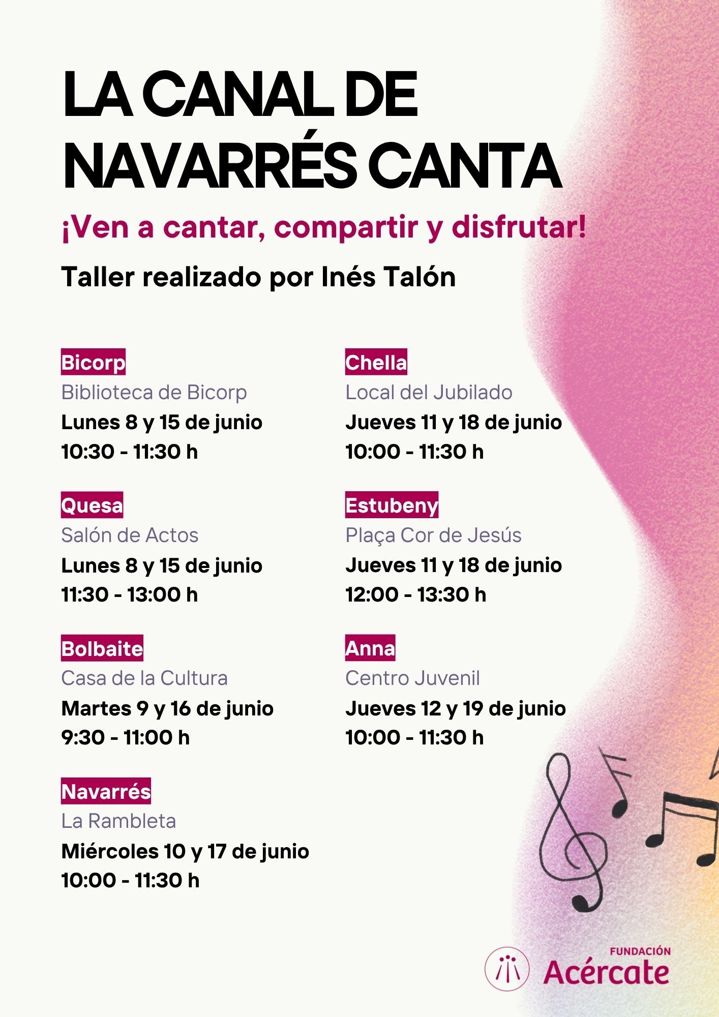 Taller de canto para mayores en La Canal de Navarrés · Fundación Acércate